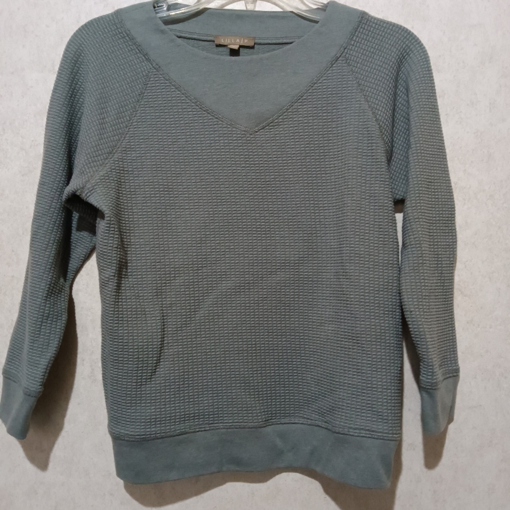 Lilla P gray 3/4 sleeve waffle pattern top size XS